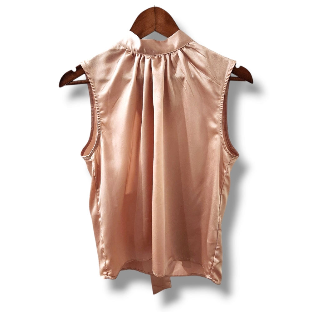 Verdusa Satin Tie Back Sleeveless Pleated Mock Neck Blouse | Medium